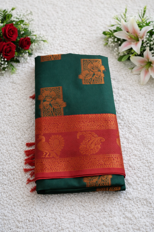 KANHARA KANCHI SOFT PATTU SAREE (DEEP GREEN)