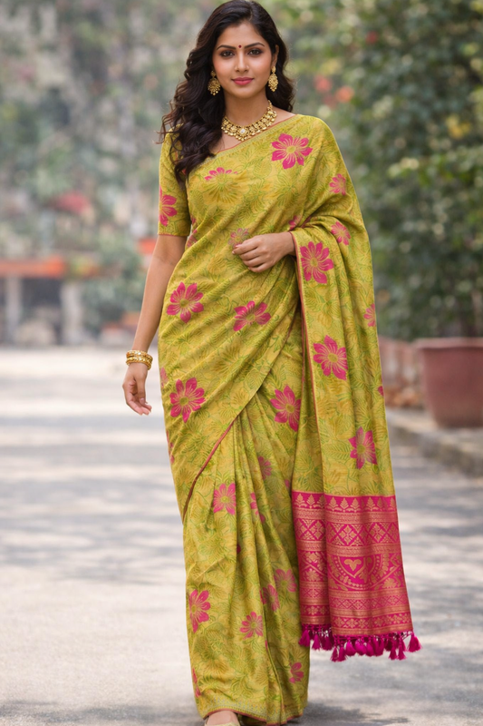 KANHARA ELANIL PATTU SAREE (OLIVE GREEN)