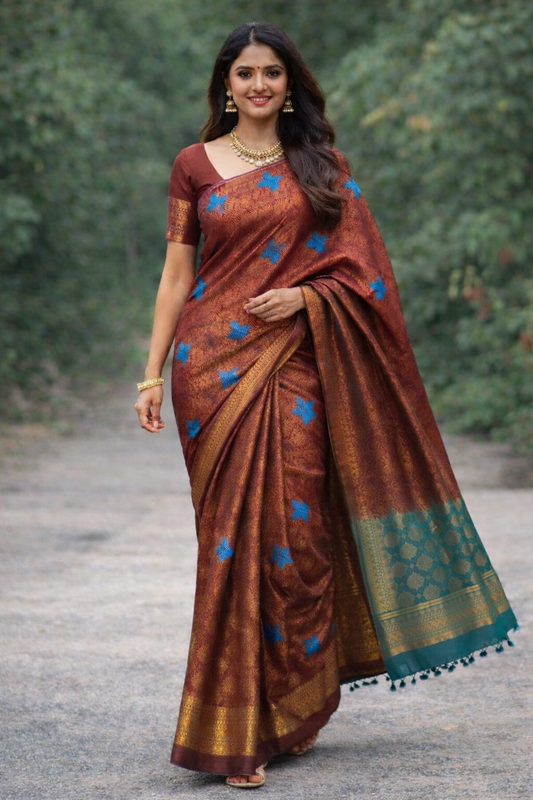 KANHARA ELANIL PATTU SAREE(MARRON)
