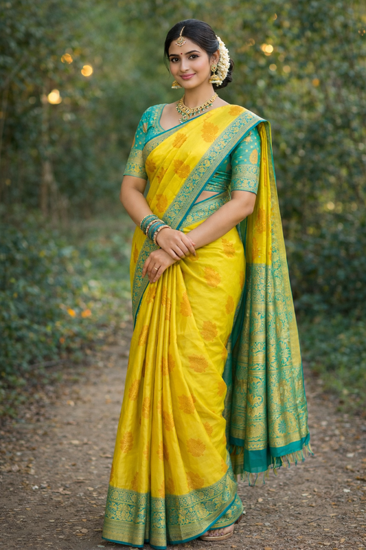 KANHARA KANCHI SOFT PATTU SAREE (LEMON YELLOW)