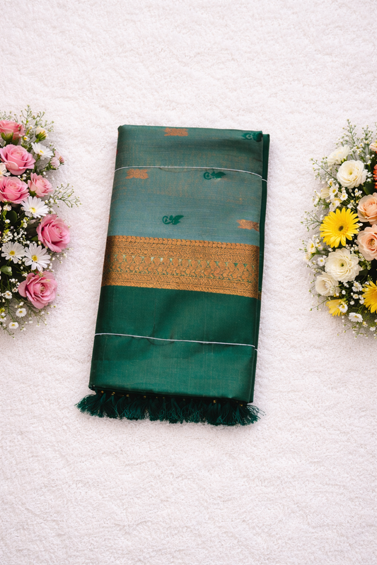 KANHARA KALYANI PREMIUM COTTON SAREE (DEEP GREEN)
