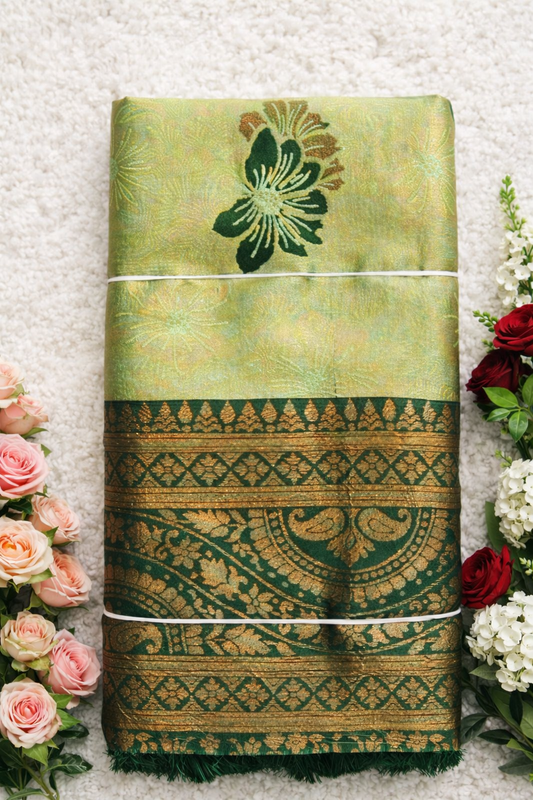 KANHARA ELANIL PATTU SAREE (OLIVE GREEN)