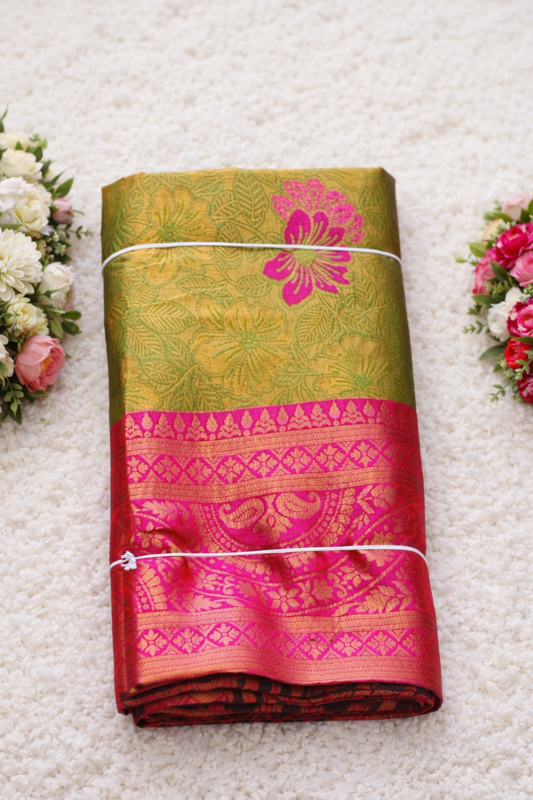 KANHARA ELANIL PATTU SAREE (OLIVE GREEN)