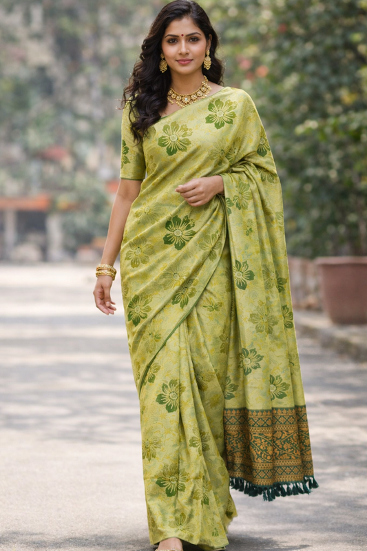 KANHARA ELANIL PATTU SAREE (OLIVE GREEN)