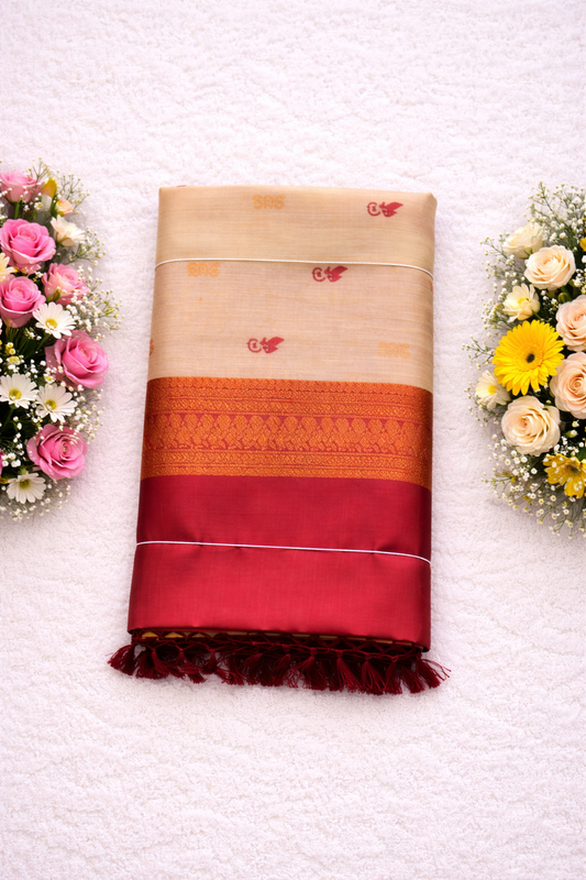 KANHARA KALYANI PREMIUM COTTON SAREE (BEIGE)