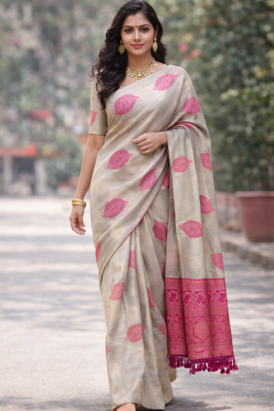 KANHARA ELANIL PATTU SAREE (PASTEL GREY)
