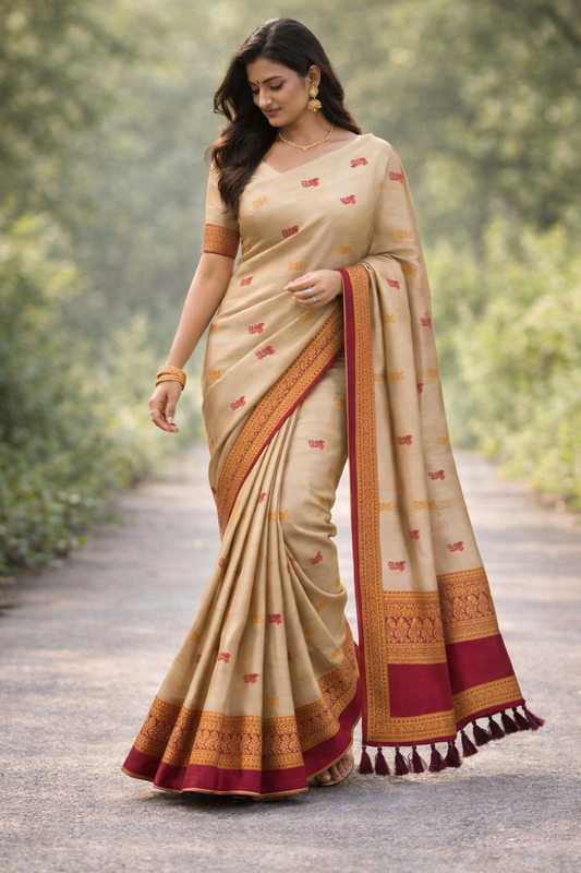 KANHARA KALYANI PREMIUM COTTON SAREE (BEIGE)