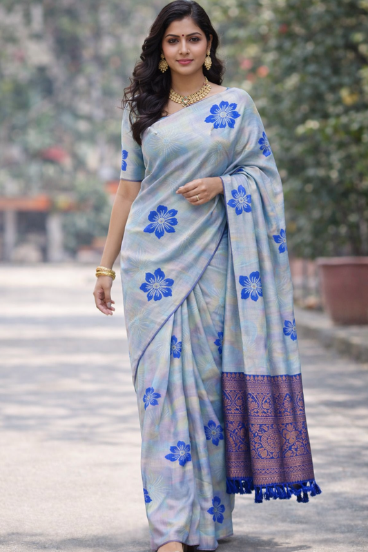 KANHARA ELANIL PATTU SAREE (SILVER GREY)